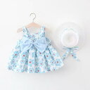 プリンセスドレス キッズ 女の子 ベビー 子供 韓国風 夏物 サマー コットン 綿100% 肌に優しい かわいい ノースリーブ リボン付き フレアスカート 普段着 お出かけ ふんわり ブルー ピンク イエロー 1歳 2歳 3歳 幼児服