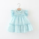ベビーワンピース 女の子 かわいい フリルスリーブ ノースリーブ プリンセスドレス Aライン ふんわり 綿 コットン 1歳 幼児 誕生日 セレモニードレス 結婚式 発表会 夏 サマー フォーマル ブルー パープル