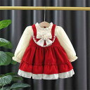 キッズ 女の子 ベビー 秋冬 裏起毛 プリンセスドレス セレモニードレス 1歳誕生日 選び取り フォーマル かわいい 綿 長袖 リボン うさぎ レッド ピンク 韓国風