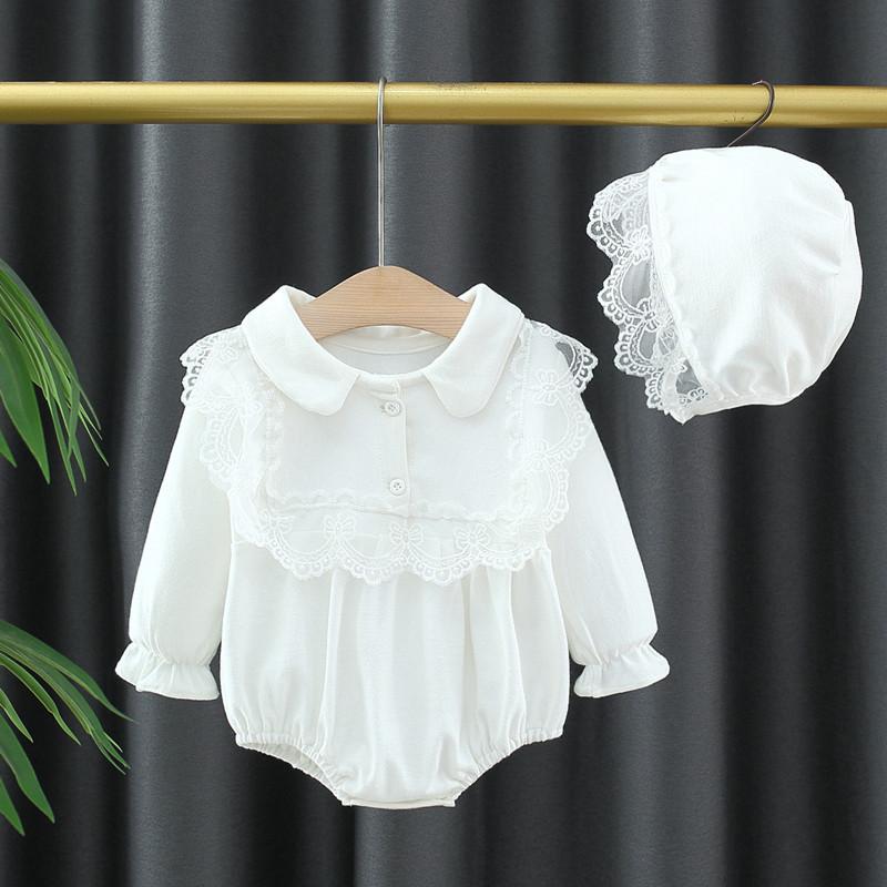 ロンパース 女の子 ベビー 秋冬 ドールカラー レース フリル 切り替え 長袖 コットン 綿 A類 韓国風 シ..