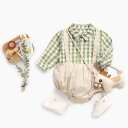 ロンパース 男の子 ベビー服 赤ちゃん服 カバーオール ボディスーツ 綿100% 長袖 前開き スナップボタン チェック柄 韓国風 春秋 普段着 部屋着 お出かけ 肌に優しい 出産祝い