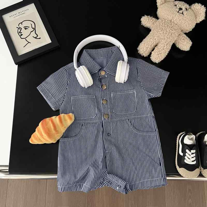 ロンパース 男の子 ベビー デニム 薄手 半袖 かわいい 綿 コットン 春夏 カジュアル 普段使い 通気性 カバーオール