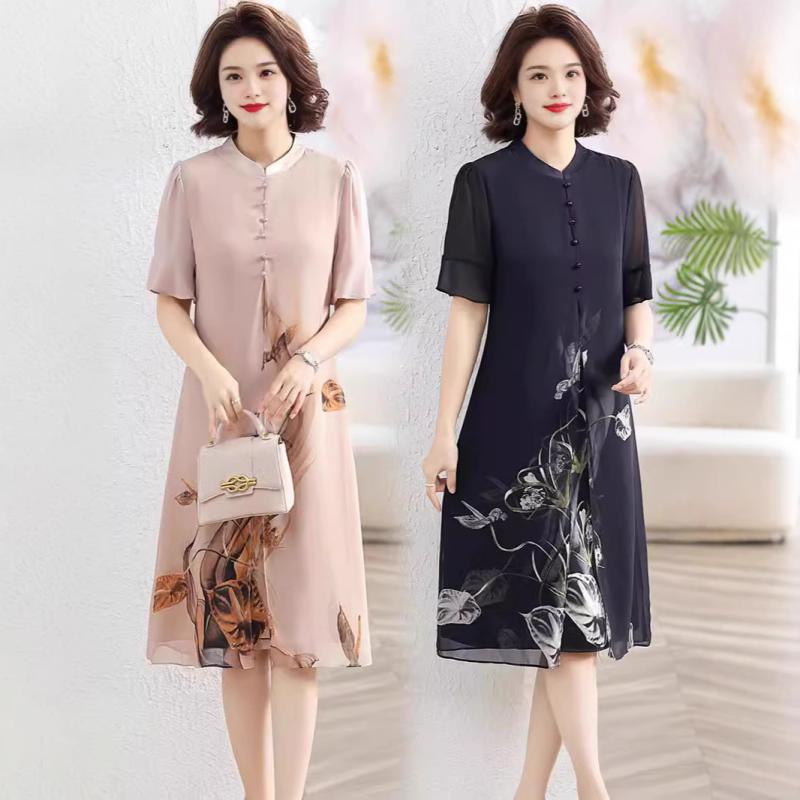 ワンピース ミセス 女性 大きいサイズ 体型カバー 半袖 ミモレ丈 Aライン エレガント 上品 通勤 オフィス プルオーバー ラウンドネック ポリエステル 春夏(4)