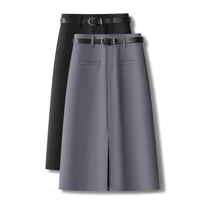 スカート レディース オフィス 通勤 ビジネス ミディ丈 スリット タイトスカート ペンシルスカート ポリエステル 無地 高級感 洗練 ファスナー付き ブラック グレー 春