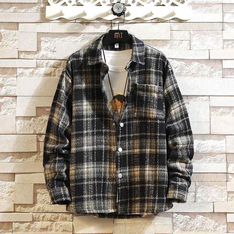 シャツ メンズ 厚手 ウール調 チェック柄 長袖 ゆったり ルーズフィット カジュアル ジャケット アウタ..