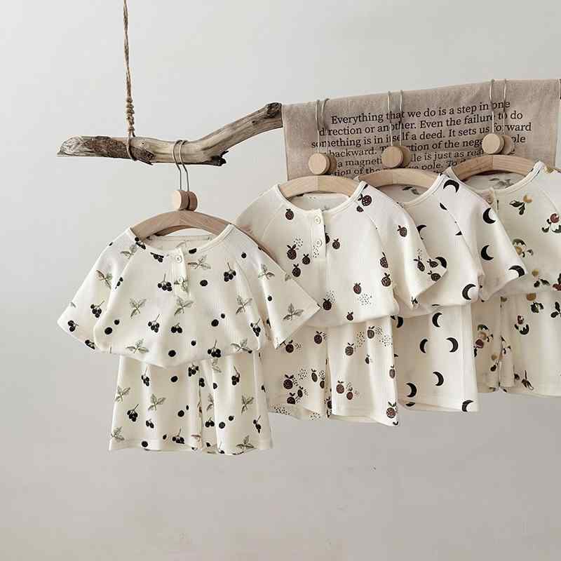 パジャマ キッズ 子供 男の子 女の子 北欧風 フルーツ柄 野菜柄 ワッフル生地 綿100% コットン ルーム..