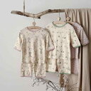 ルームウェア キッズ 男の子 女の子 綿 薄手 七分袖 セットアップ パジャマ ナチュラル かわいい 花柄 うさぎ アニマル柄 柔らか素材 通気性 快適 夏