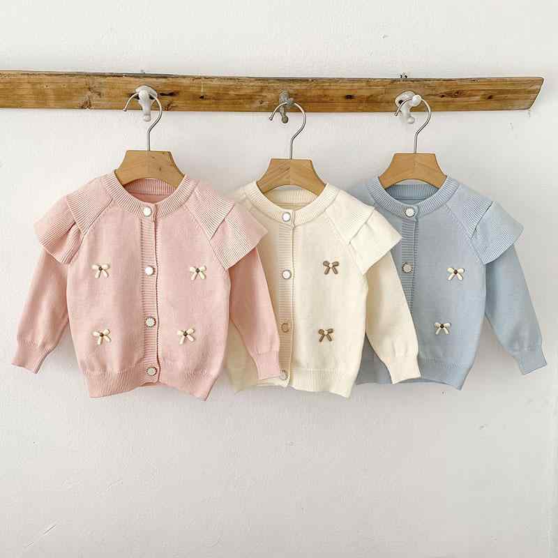 ニットカーディガン 女の子 ベビー 子供服 リボン クルーネック 前開き ボタン アウター 韓国風 おしゃ..