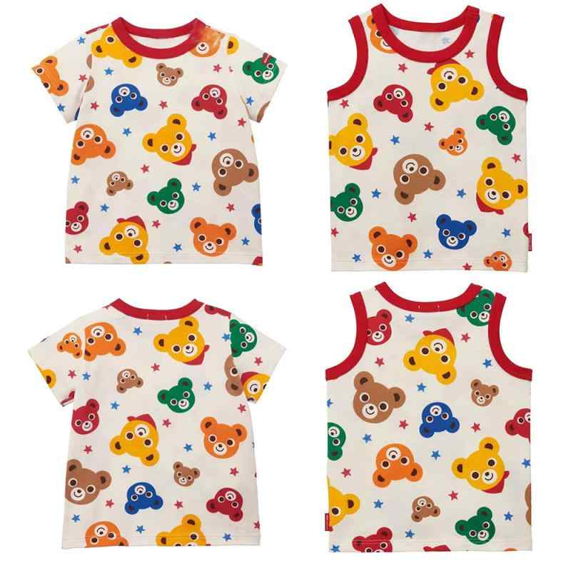 Tシャツ キッズ 子供服 男の子 女の子 日系 総柄 くま プリント 半袖 綿 コットン 吸湿速乾 やわらか肌触り 快適 丸首 普段着 デイリーユース トレンド 春夏 トップス