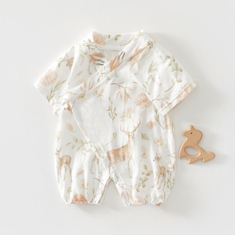ロンパース ベビー 夏用 薄手 和装風 半袖 竹繊維 再生繊維 A類 クーラー対策 普段使い 部屋着 新生児 ..