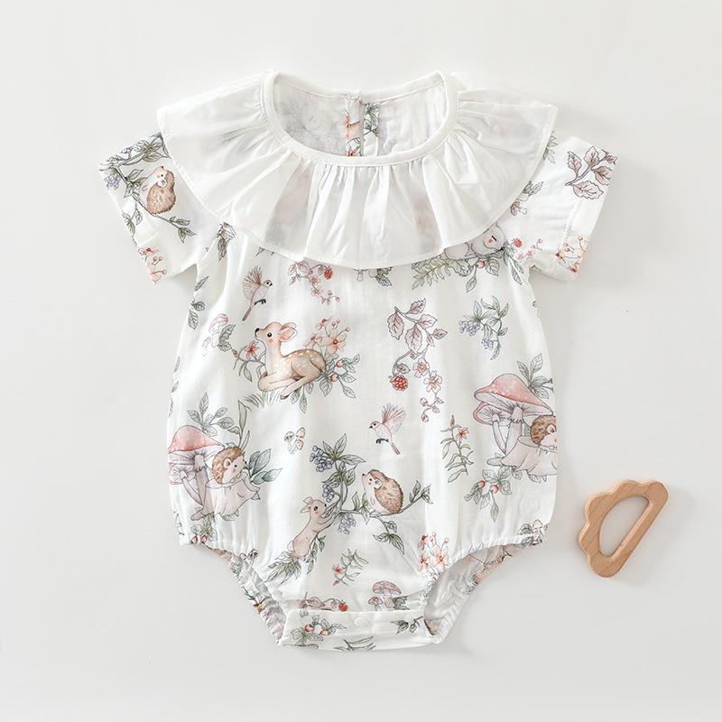 ベビー 女の子 新生児 ロンパース 半袖 薄手 綿 竹繊維 縫い目ゼロ 接触冷感 吸湿速乾 肌に優しい 普段使い 三角タイプ 春夏 韓国風