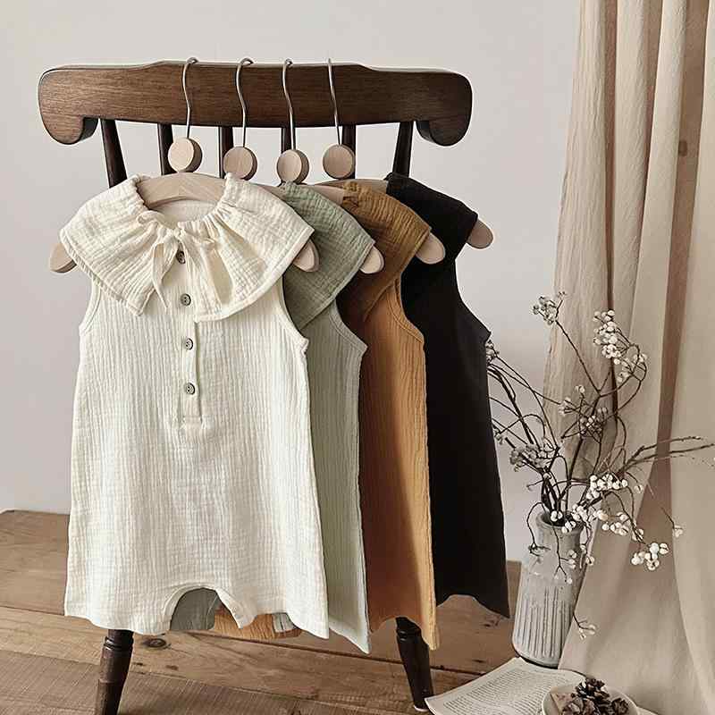 ロンパース ベビー キッズ 子供服 男女兼用 夏物 薄手 ノースリーブ ベストロンパース 通気性 吸湿速乾 綿 ガーゼ カバーオール ショート丈 普段使い 部屋着 肌に優しい 韓国風