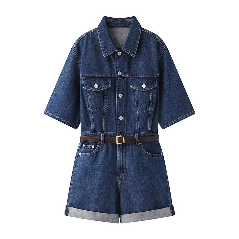 オーバーオール レディース 半袖 ショート丈 デニム サロペット オールインワン カジュアル アメリカンレトロ コットン ウォッシュ加工 ポケット付き 普段使い 春夏