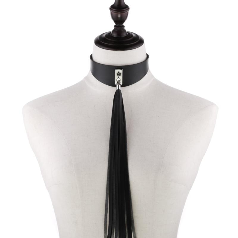 チョーカー 男女兼用 レトロ 個性的 超ロング タッセル フリンジ レザー 革製 パンク ストリート系 欧米風 幾何学デザイン アクセサリー ネックレス(x2)