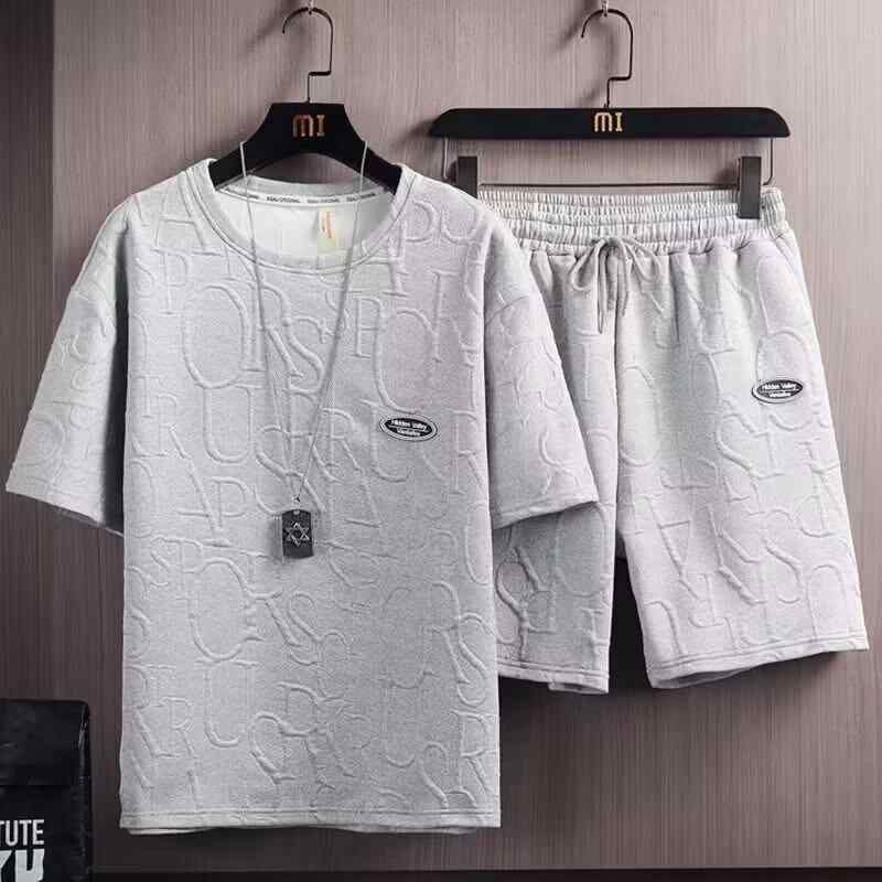 セットアップ メンズ ワッフル Tシャツ 半袖 トップス カジュアル スポーツ ゆったり ショートパンツ ..