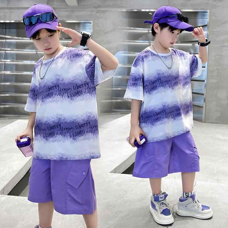 セットアップ 男の子 キッズ ジュニア 半袖 Tシャツ トップス ハーフパンツ 五分丈パンツ 2点セット 上下セット 綿 コットン 薄手 通気性 カジュアル 普段着 ルームウェア 春夏(x2)