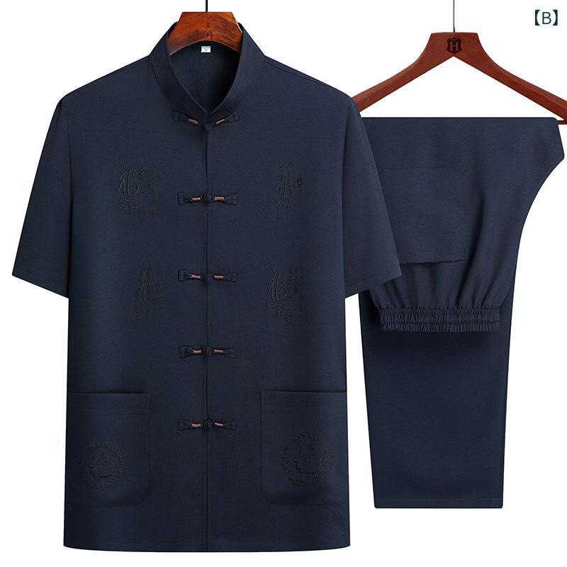 セットアップ メンズ シニア向け お父さん タン装 中国風 綿麻 薄手 半袖 シャツ 上下セット 春夏 カジュアル 涼しい 普段使い