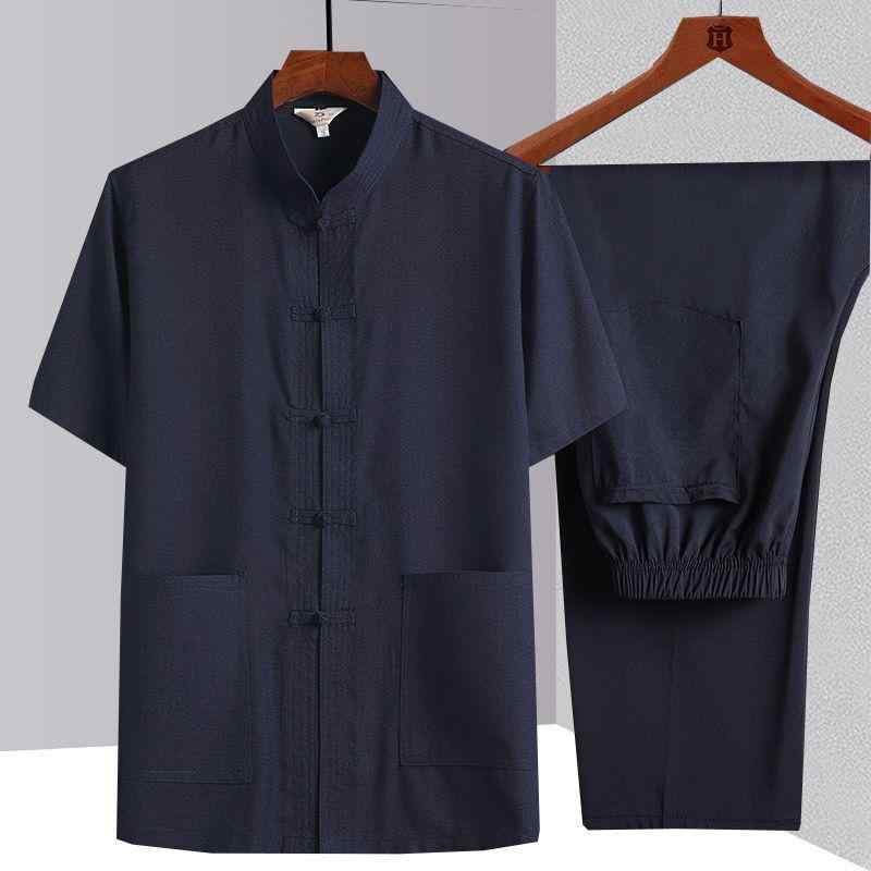 唐装 メンズ 中高年 男性用 半袖 セットアップ 中国風 漢服 シニア カジュアル 普段着 レトロ 民族風 ポリエステル混紡 しわになりにくい 夏