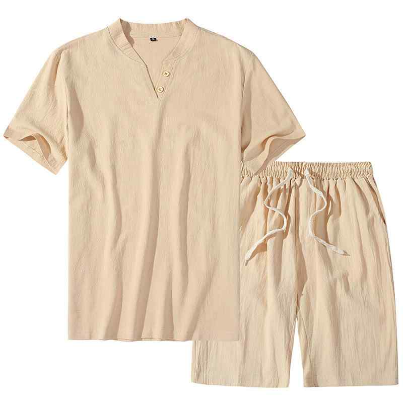 メンズ カジュアル セットアップ 大きいサイズ 中高年 綿麻 半袖 トップス ショートパンツ ゆったり ル..