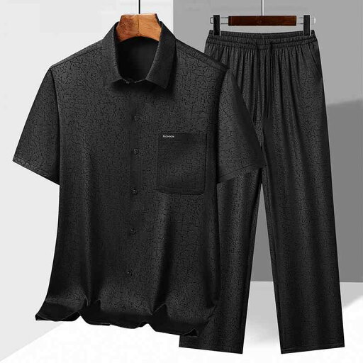 メンズ 唐装風 セットアップ 半袖 中高年 男性用 夏物 薄手 軽量 ゆったり カジュアル リラックスフィット 氷裂紋 ボタン装飾 ポリエステル 黒 紺 グレー メンズ 唐装風 セットアップ 半袖 中高年 男性用 夏物 薄手 軽量 ゆったり カジュアル リラックスフィット 氷裂紋 ボタン装飾 ポリエステル 黒 紺 グレー