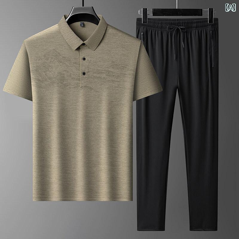 セットアップ メンズ 半袖ポロシャツ 接触冷感 通気性 吸汗速乾 ゆったり カジュアルパンツ 九分丈 中高年 普段使い スポーツ リラックスウェア 春夏 2点セット