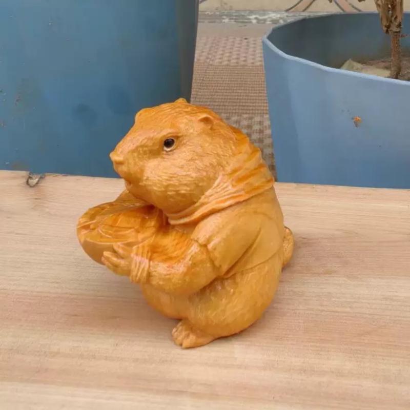 木彫り 哪吒 魔童降世 マーモット 柏木製 キャラクター フィギュア 手彫り 天然木製 オブジェ デスク装..