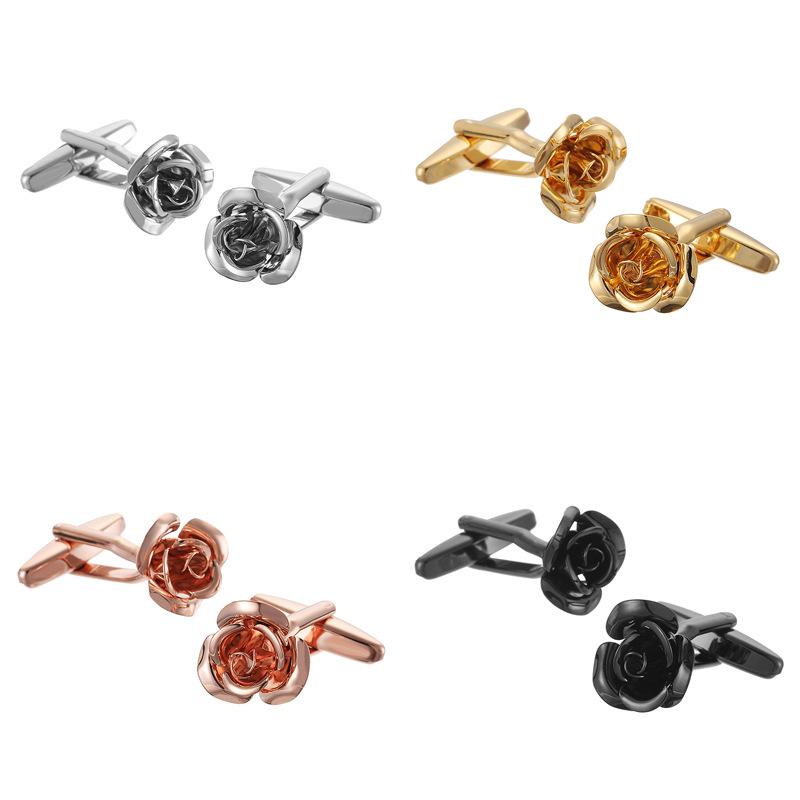 カフスボタン メンズ 男性 純銅製 高級感 バラモチーフ 幾何学デザイン 電気メッキ加工 ゴールド シルバー ブラック ローズゴールド マルチカラー シンプル ビジネス フォーマル 結婚式 フレンチカフスシャツ用(x2)