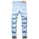 デニムパンツ メンズ ストレッチ 膝ダメージ加工 パッチワーク ペイント加工 ストレート ウォッシュ加工 綿素材 ストリート カジュアル 普段使い