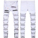 デニムパンツ メンズ 秋冬 ホワイト ペンキ加工 スキニー ストレッチ コットンブレンド ウォッシュ加工 韓国風 ファッション 細身 ロングパンツ カジュアル