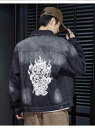 ジャケット メンズ 男性用 デニムジャケット Gジャン アウター ストリート 刺繍 着回し スリムフィット 襟付き 綿 秋冬 カジュアル 普段使い ブルー グレー