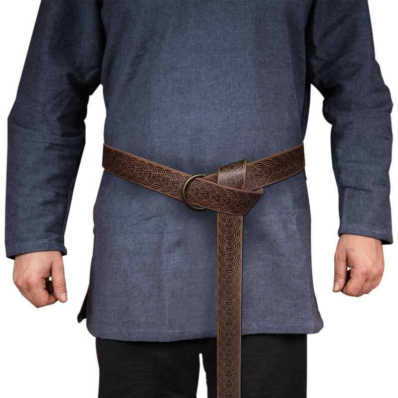 ベルト コスプレ 舞台 小道具 中世 騎士風 ケルト結び 型押し フェイクレザー 合皮 幅広 リング 合金バックル レトロ アンティーク ブラック ブラウン