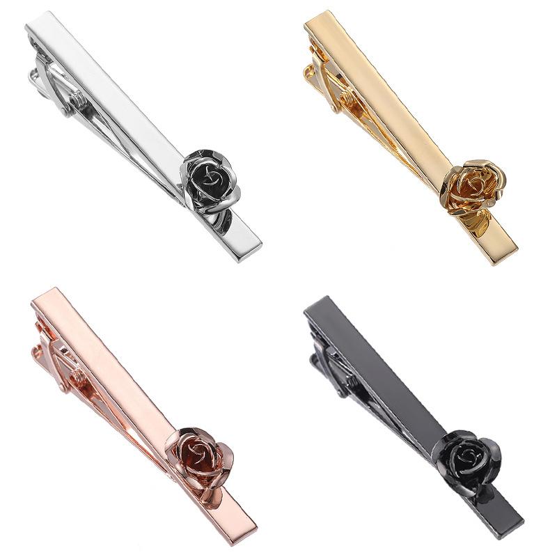 ネクタイピン メンズ 男性 バラモチーフ 多色 ビジネス 普段使い 銅製 電気メッキ加工 シルバー ブラッ..