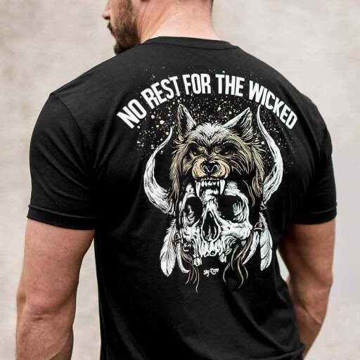 Tシャツ 狼 スカル 英語 プリント 半袖 ゆったり オーバーサイズ 再生繊維 ポリエステル ブラック ストリート カジュアル 春夏(x2) Tシャツ 狼 スカル 英語 プリント 半袖 ゆったり オーバーサイズ 再生繊維 ポリエステル ブラック ストリート カジュアル 春夏(x2)