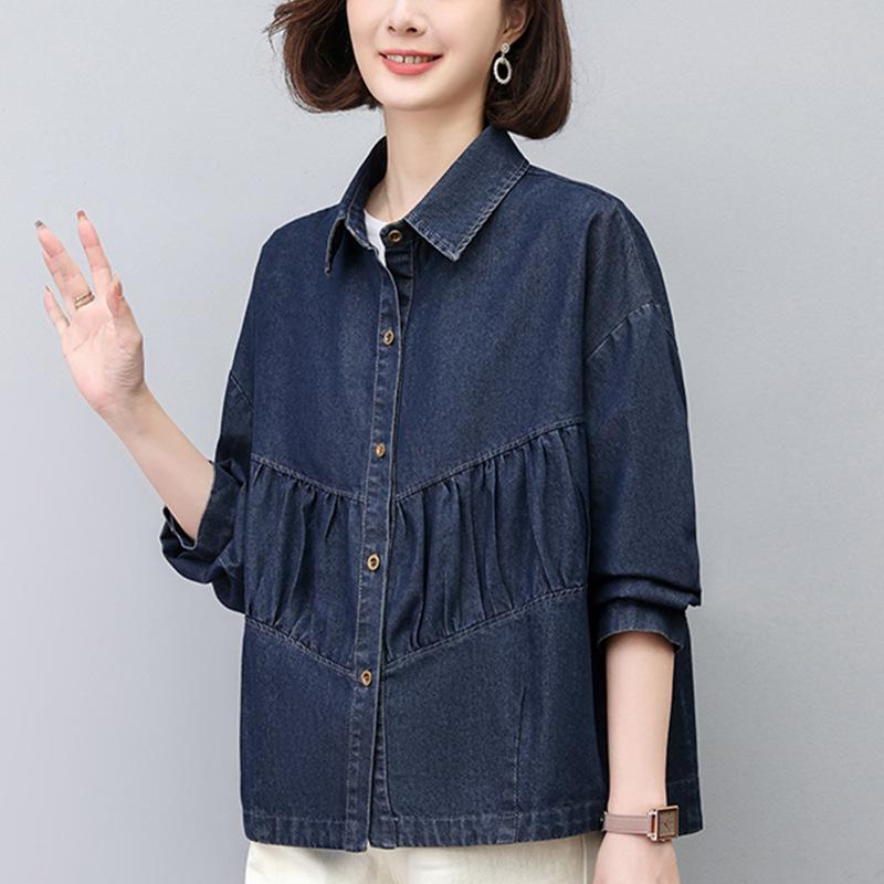 デニムジャケット レディース ミセス 女性用 韓国風 高級感 切り替え 綿 長袖 襟付き ゆったり 大きいサイズ 春夏 通勤 オフィス 着回し
