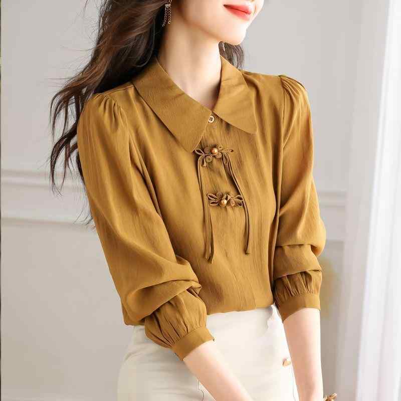 シャツ レディース 春夏 チャイナボタン ブラウス カジュアル きれいめ 上品 ゆったり ドールカラー 長..