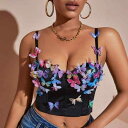 ブラトップ レディース ワイヤー入り ボーン入り シェイプアップ 美背 バックオープン ビスチェ キャミソール ショート丈 セクシー 重ね着 ジルコニア飾り ポリエステル ポリウレタン ブラック