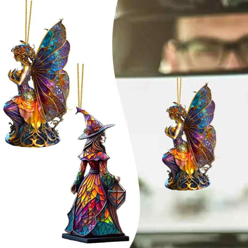 オーナメント 魔女 アクリル製 フラットデザイン 華やか レトロ 車内用 インテリア小物 壁掛け 吊り下げ ハロウィン クリスマス(x2)
