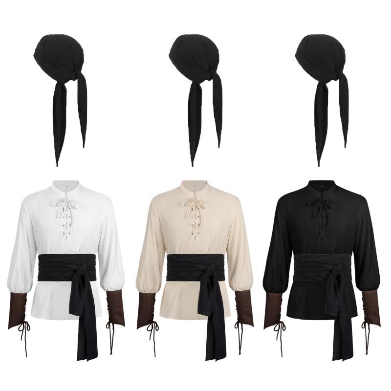 シャツ メンズ 欧米風 ルネサンス 中世 スチームパンク パイレーツ 海賊風 コスプレ 衣装 インナー ノースリーブ ポリエステル レトロ クラシック ベージュ 白 黒