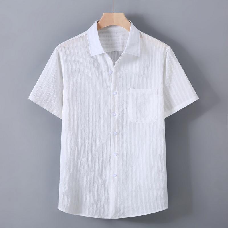 シャツ メンズ 春夏 軽量 薄手 接触冷感 半袖 ストライプ ドレープ感 シンプル カジュアル 形状安定 竹繊維 レーヨン UVカット 通気性 ビーチウェア ブラック ホワイト カーキ ライトブルー ロイヤルブルー