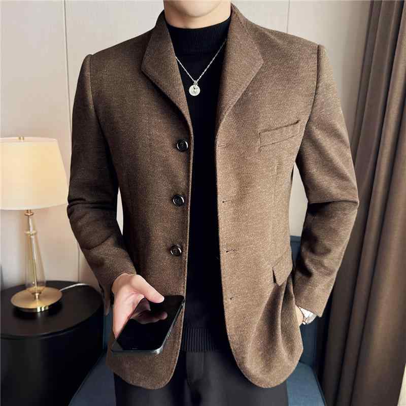 ジャケット メンズ 秋冬 厚手 ウール調 シングルブレスト ノッチドラペル スリムフィット シワになりにくい 高級感 ビジネスカジュアル トレンド ブレザー