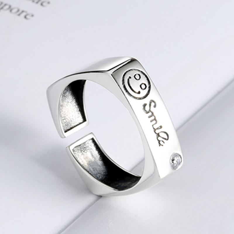 指輪 レディース スマイル オープンリング サイズ調整可能 シルバーメッキ レトロ シンプル 個性的 日韓スタイル トレンド 普段使い アクセサリー