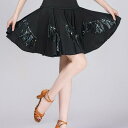 ダンススカート レディース 大人用 社交ダンス ラテンダンス 水兵ダンス ジルバ スリーステップ 衣装 切り替え スパンコール フリンジ 再生繊維 ポリエステル 練習着 発表会