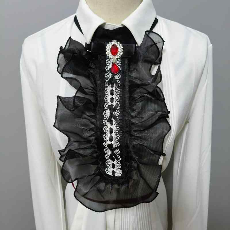 付け襟 レディース 宮廷風 貴族風 オーガンジー シフォン プリーツ ギャザー フリル 花柄 黒 ブラック フォーマル 撮影 コスプレ イベント 衣装 春夏