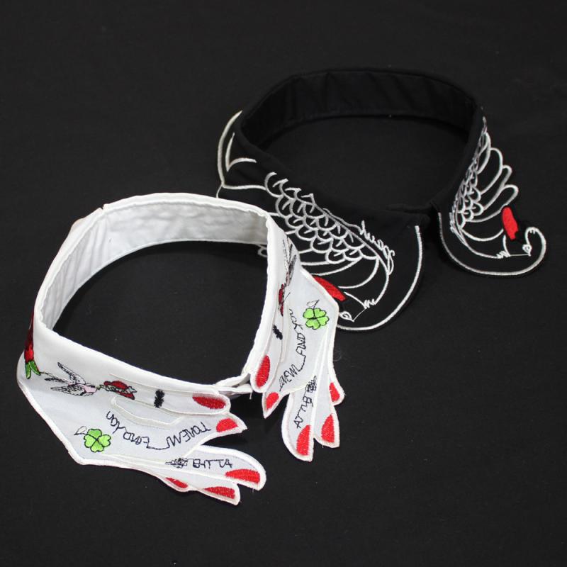 付け襟 レディース 女性用 ブラックスワン 手モチーフ 刺繍 デコラティブカラー 布製 動物柄 ファッシ..