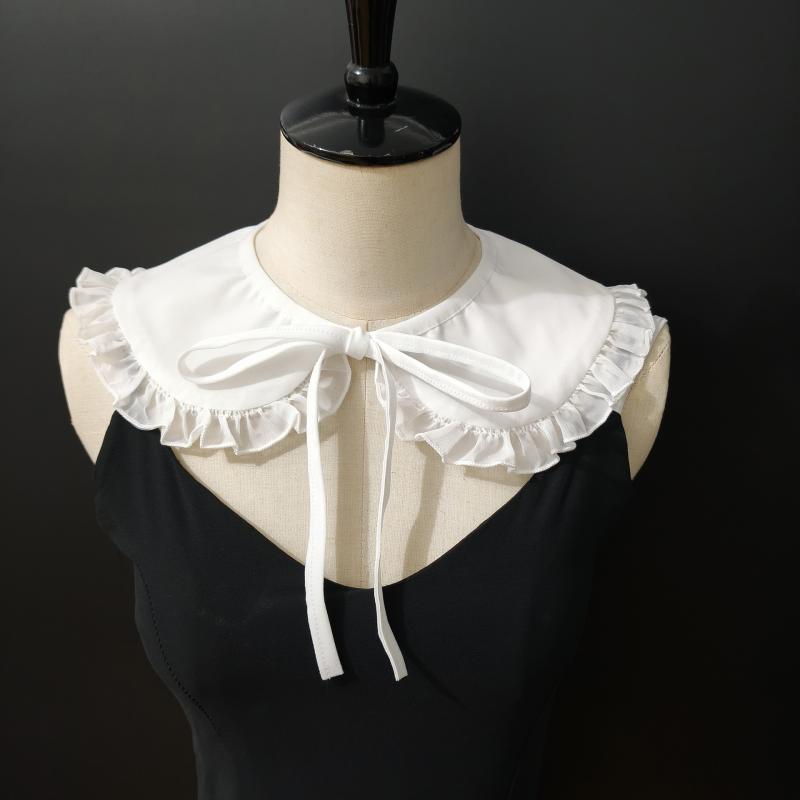 付け襟 レディース オフホワイト コットン 綿 フリル レース シフォン ショール つけえり 春夏 フェミニン レイヤード ファッション小物 エレガント(4)