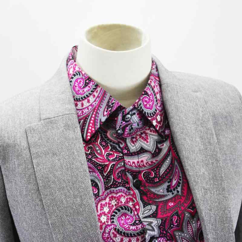 付け襟 男女兼用 フェイクカラー 綿100% コットン ペイズリー柄 シャツ襟 装飾襟 ファッション小物 レイヤード カジュアル カーキ ローズレッド