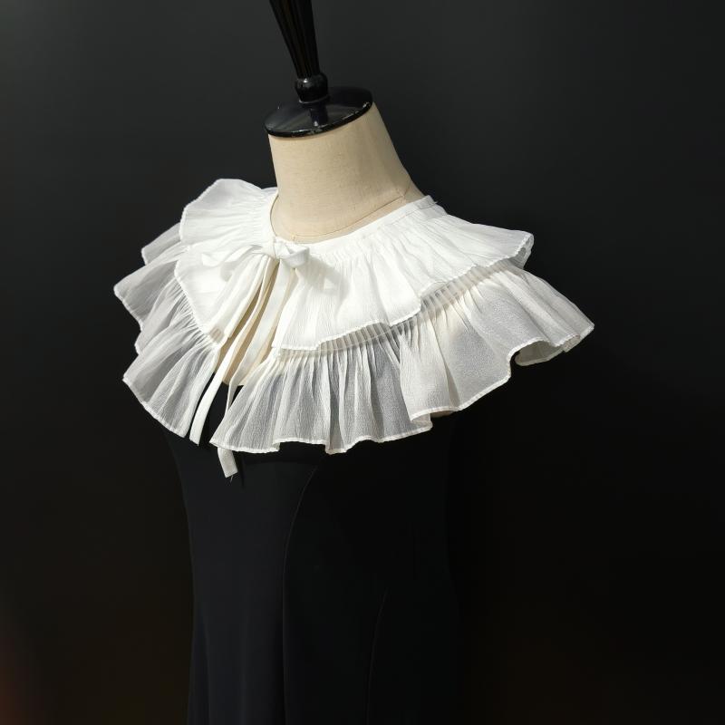 付け襟 シフォン ホワイト 二重 レース フリル ショールスタイル 上品 エレガント きれいめ レイヤード トップス 春夏