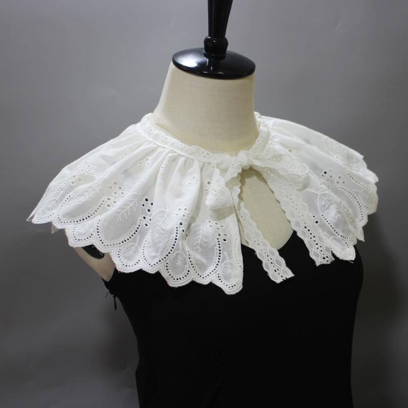 付け襟 レディース 綿 透かし彫り 刺繍 リーフ柄 ショールカラー 飾り襟 ファッションアクセント 大人可愛い きれいめスタイル ホワイト 春夏