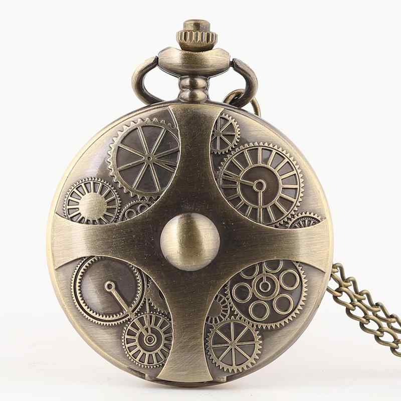 懐中時計 男女兼用 レトロ アンティーク調 クォーツ式 蓋付き ペンダント チェーン付き 学生 シニア向..
