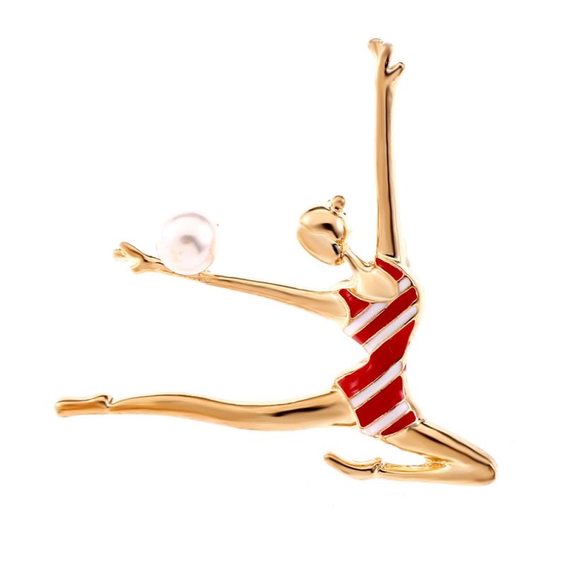 ブローチ レディース 欧米風デザイン キャラクター スポーツモチーフ 水上排球 芸術体操 合金製 エナメル加工 スカーフクリップ レッド ブルー(x2)